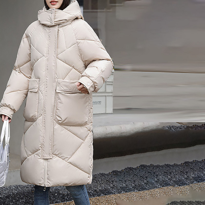Jachetă de iarnă pentru femei 2023, ocazional, subțire, cu glugă, parkas lungi, ușoare, calde, haine din bumbac, căptușite, de lungime medie