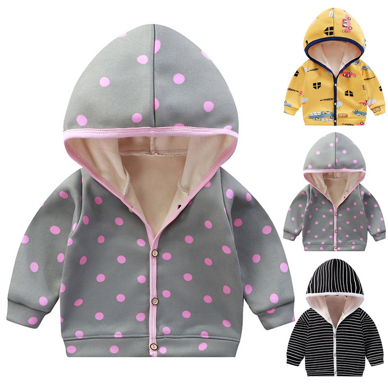 Kūdikių berniukų mergaičių gobtuvai, paminkštinti ilgomis rankovėmis, užsegami striukė, automobiliniai dryžuoti taškeliais