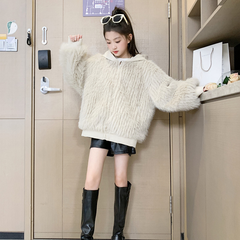 Jachetă de blană pentru copii, toamnă iarnă, din bumbac îngroșat, cu glugă, pentru fete, îmbrăcăminte de prințesă, îmbrăcăminte de modă pentru copii, de pluș, CH173