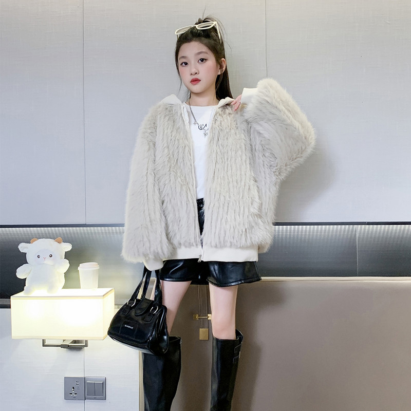 Jachetă de blană pentru copii, toamnă iarnă, din bumbac îngroșat, cu glugă, pentru fete, îmbrăcăminte de prințesă, îmbrăcăminte de modă pentru copii, de pluș, CH173