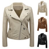 Pu bőr vékony cipzáras rövid női kabát, 2023 őszi divat, motoros és motoros dzsekik Punk rock hosszú ujjú, egyszínű felsőruházat