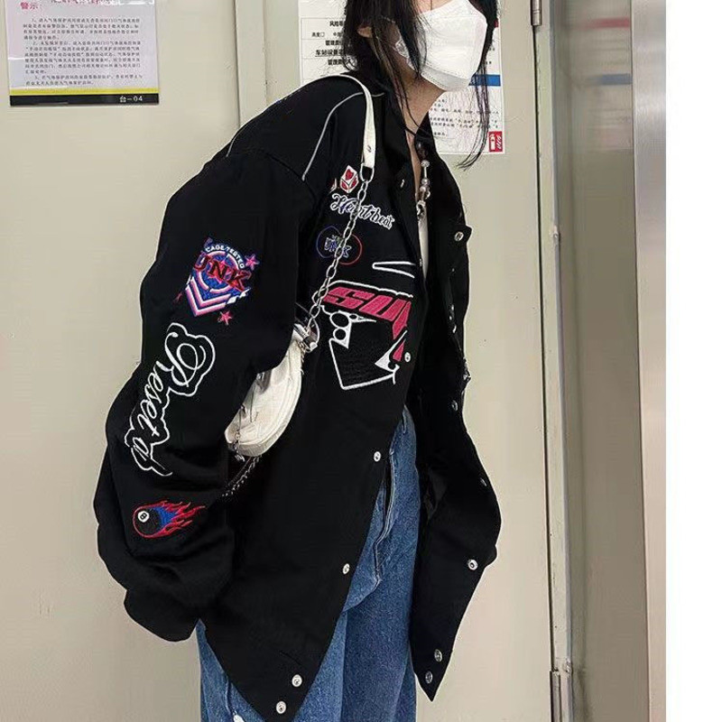 Jachetă stil Y2K Racing 2022, haină fierbinte pentru bărbați și femei, cu imprimeu, epocă, casual, cu mâneci lungi, cu mâneci lungi, primavara toamnă