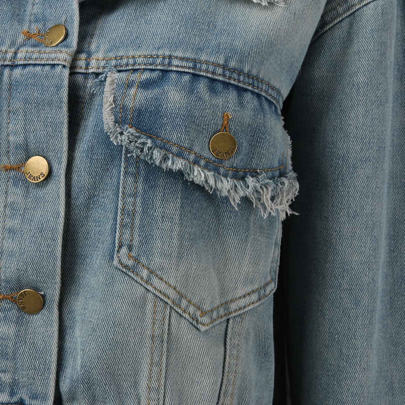 Jachete din denim decupate retro americane Jachete de jean cu mânecă lungă pentru femei cu rever, ocazional, îmbrăcăminte exterioară din denim cu un singur buton, cu buzunare
