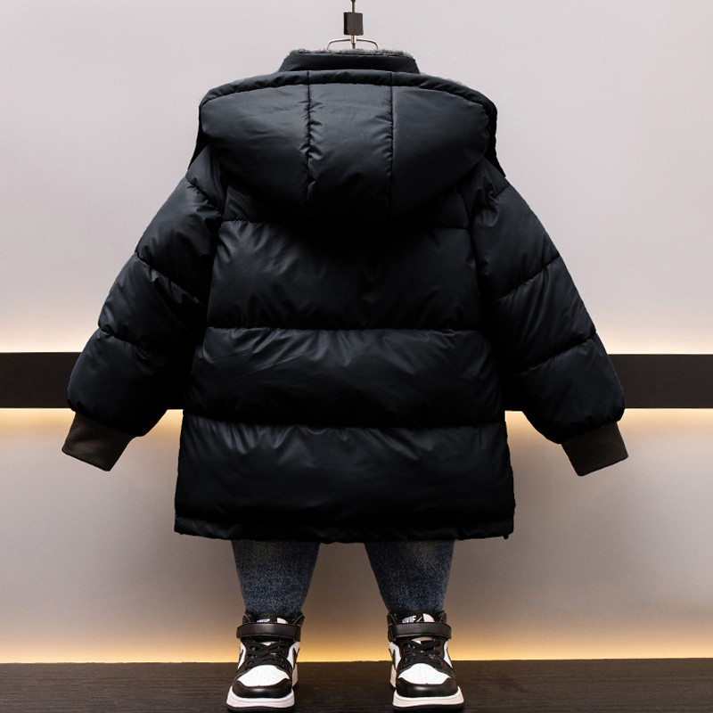 2023 Adolescenți băieți Jachetă impermeabilă din piele de miel, îmbrăcăminte cu glugă, pentru 4-12 ani, căptușeală îngroșată, parka, îmbrăcăminte exterioară caldă