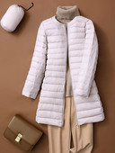 Jachete umflate din puf de rață pentru femei 2023, toamnă iarnă, ultra ușoară, portabilă, cu gâtul în formă de O, haină lungă în stil coreean, fără guler.