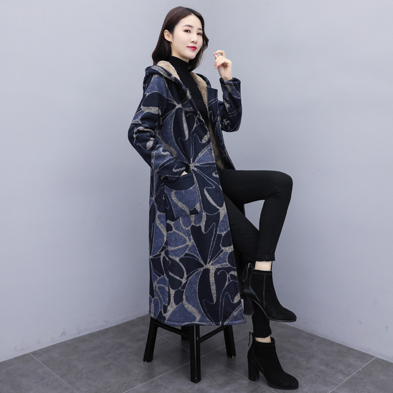 Stil etnic literar retro, haină lungă de lână, pentru femei, cu imprimeu abstract, parkas căptușite din catifea, jachetă din bumbac, groasă, caldă, cu glugă