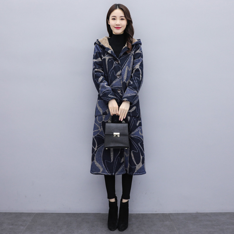 Stil etnic literar retro, haină lungă de lână, pentru femei, cu imprimeu abstract, parkas căptușite din catifea, jachetă din bumbac, groasă, caldă, cu glugă