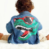 Zēniem karikatūra Dinozauru apdruka Džinsu Pavasara Vasaras Jakas Toddler Zēni Zili Kokvilnas Džinsi Mēteļi