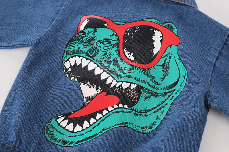 Zēniem karikatūra Dinozauru apdruka Džinsu Pavasara Vasaras Jakas Toddler Zēni Zili Kokvilnas Džinsi Mēteļi