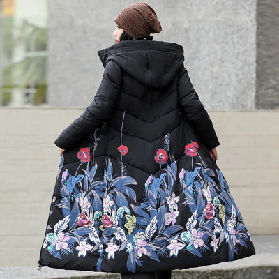 2023. gada korejiešu jaka sievietēm X garuma ziemas ziemas parki, cieti ar kapuci, biezi, silti, sieviešu sniega apģērba mētelis, polsterētas brīvas drēbes