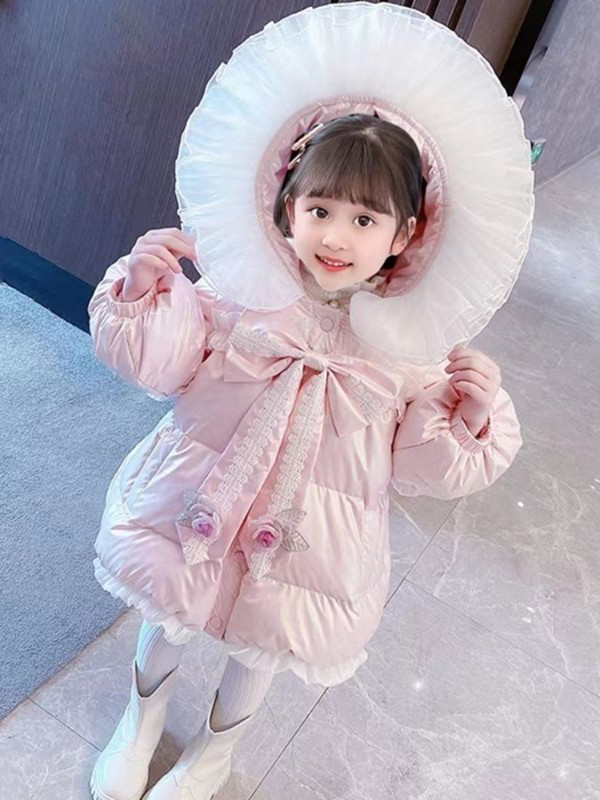 Jachetă pentru fete 4-12 ani Jachetă groasă și călduroasă pentru fete Jachete de modă pentru fete Palton din bumbac Jachete cu glugă Jachetă parka căptușită pentru fete Q685