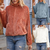 Naiste talvejoped Suures suuruses talveriided naiste jakid, lahtikäiv krae, lapiline pikkade varrukatega plüüsist taskud lukuga mantel