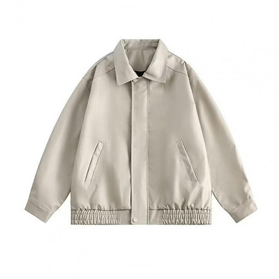 Sieviešu mākslīgās ādas jaka ar garām piedurknēm atloks vaļīgs rāvējslēdzēja kabata vienkrāsains retro sieviešu ikdienas ārjaka