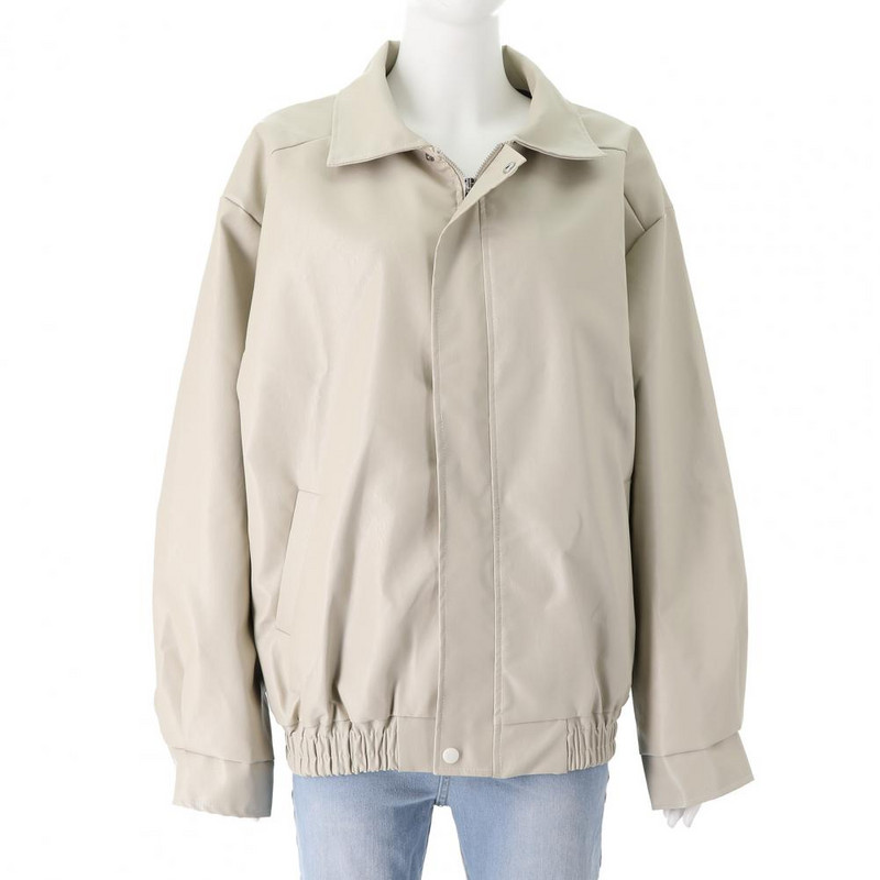 Sieviešu mākslīgās ādas jaka ar garām piedurknēm atloks vaļīgs rāvējslēdzēja kabata vienkrāsains retro sieviešu ikdienas ārjaka