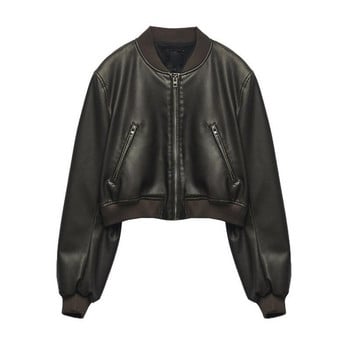 2023 Γυναικεία Vintage Bomber Chic Cropped PU Faux Leather Gothic Μπουφάν αγώνων Γυναικεία ποδηλατικά παλτά μπέιζμπολ μοτοσικλέτας Streetwear