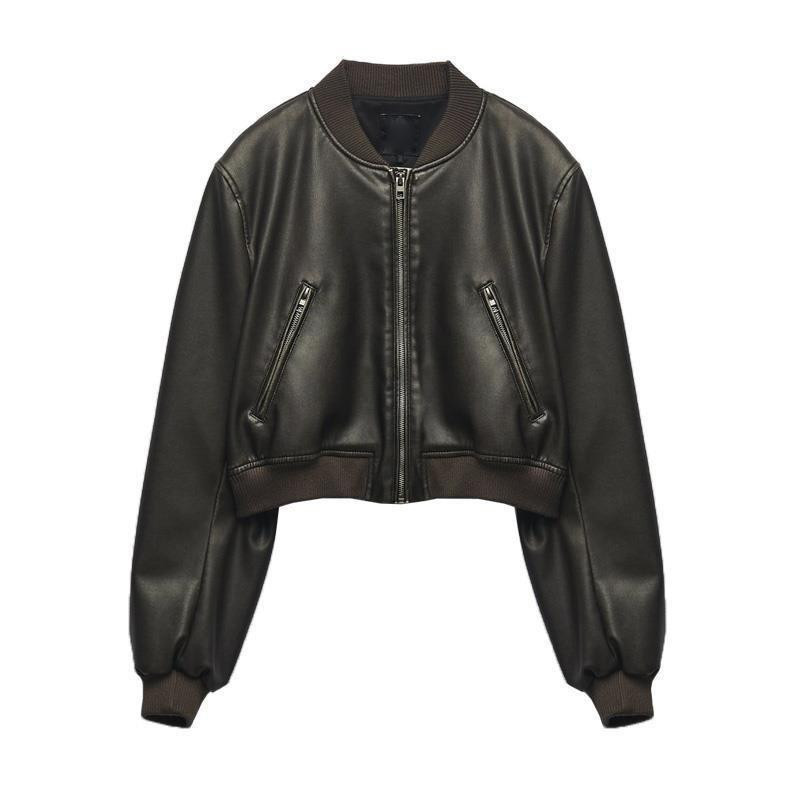 2023. g. sieviešu vintage bumbvedējs, elegants, apgriezts PU mākslīgās ādas gotikas sacīkšu jakas Sieviešu motociklistu beisbola mēteļi, ielas apģērbs