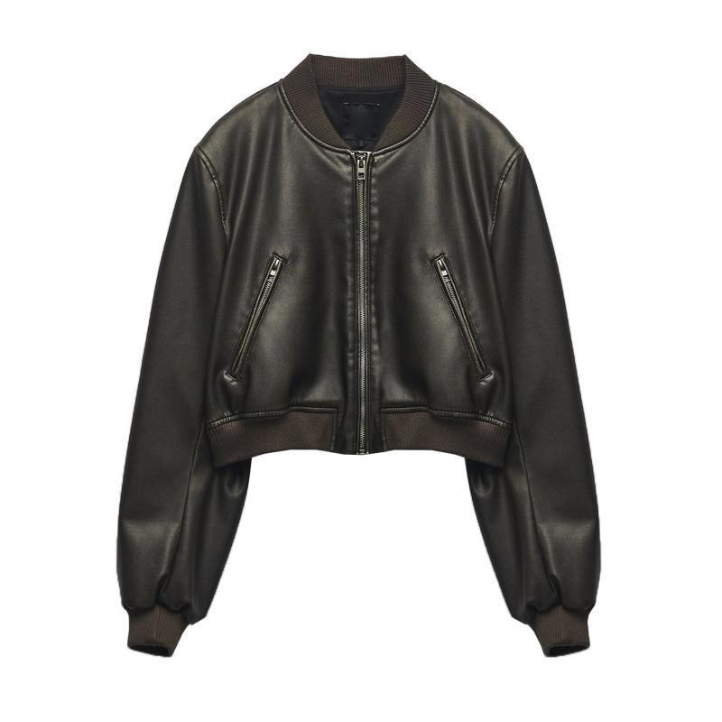 2023. g. sieviešu vintage bumbvedējs, elegants, apgriezts PU mākslīgās ādas gotikas sacīkšu jakas Sieviešu motociklistu beisbola mēteļi, ielas apģērbs