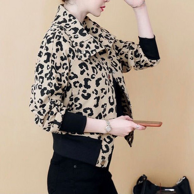 2023. gada pavasaris un rudens jaunais modes beisbola virsjaka, leoparda raksts, daudzpusīga brīva ikdienas jaka sieviešu īsā jaka
