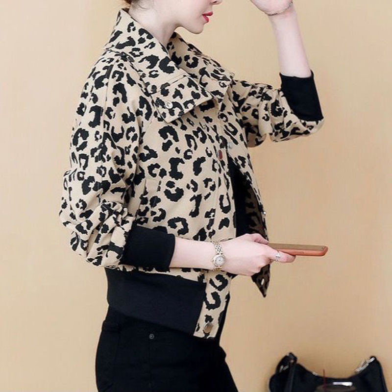2023. gada pavasaris un rudens jaunais modes beisbola virsjaka, leoparda raksts, daudzpusīga brīva ikdienas jaka sieviešu īsā jaka