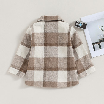 FOCUSNORM 0-4Y Есен Зима Детска риза за момчета, яке с карирана жилетка с дълъг ръкав и едноредово палто