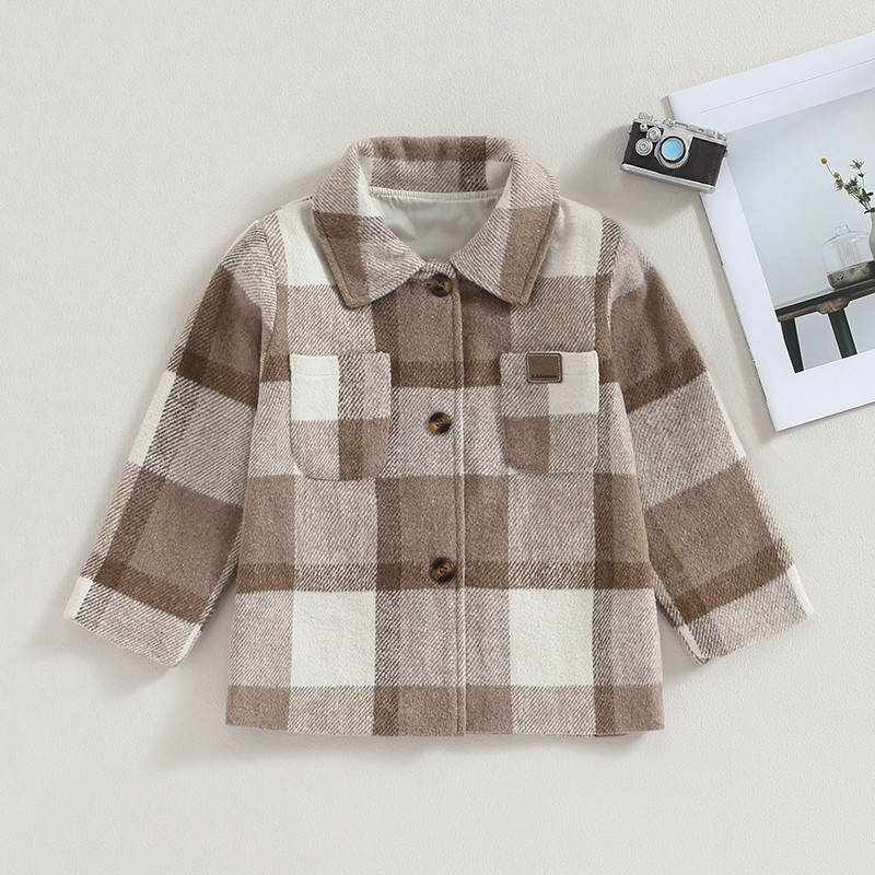 FOCUSNORM 0-4G Rudens Ziemas Toddler Bērnu Zēnu Krekli Jaka Plaids Apdrukas jaka ar Garām Piedurknēm Vienrindas Jaka