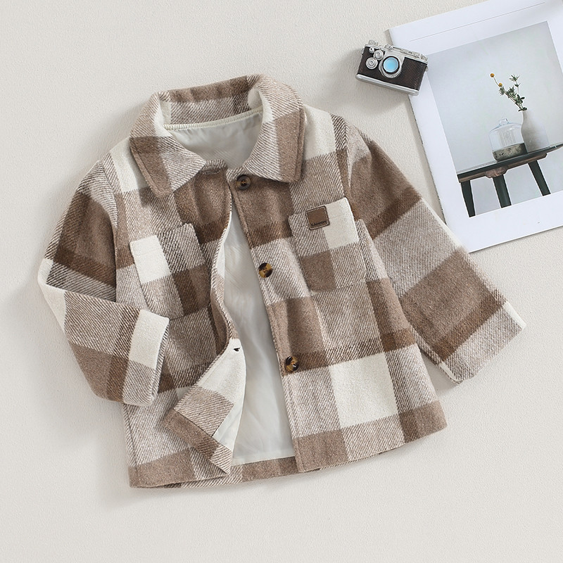 FOCUSNORM 0-4G Rudens Ziemas Toddler Bērnu Zēnu Krekli Jaka Plaids Apdrukas jaka ar Garām Piedurknēm Vienrindas Jaka