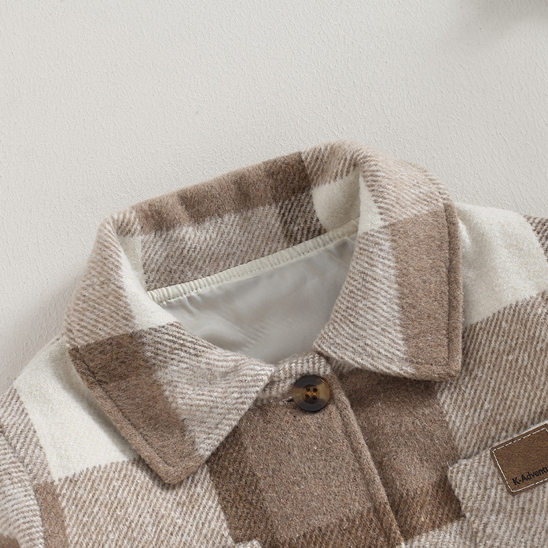 FOCUSNORM 0-4G Rudens Ziemas Toddler Bērnu Zēnu Krekli Jaka Plaids Apdrukas jaka ar Garām Piedurknēm Vienrindas Jaka