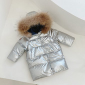 Jakna s kaputom s pačjim paperjem Dječaci Djevojčice Parke 2022 Zimska gornja odjeća s krznenom kapuljačom Metalna reflektirajuća odjeća za 4 5 6 7 8 9 10 godina