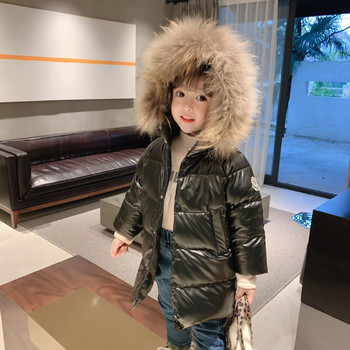 Μπουφάν Duck Down Μπουφάν για αγόρια για κορίτσια Πάρκα 2022 Χειμερινά εξωτερικά ρούχα με γούνα με κουκούλα Μεταλλική ανακλαστική στολή για 4 5 6 7 8 9 10 χρόνια