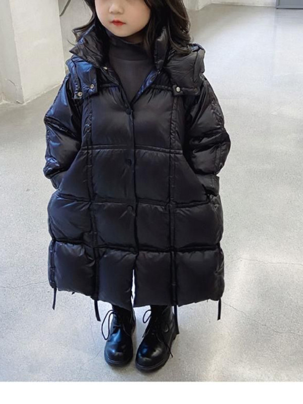 Odjeća za djevojčice 3-12 godina Zimska podstavljena jakna Topla jakna Modna dječja jakna s kapuljačom Duga crna jakna za djevojčice Q713