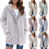 Toamnă Iarnă Noi Femei Casual Culoare Solidă rever cu glugă cu mânecă lungă de pluș Pulovere largi elegant Cardigan Zilnic Oversize