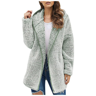 Toamnă Iarnă Noi Femei Casual Culoare Solidă rever cu glugă cu mânecă lungă de pluș Pulovere largi elegant Cardigan Zilnic Oversize