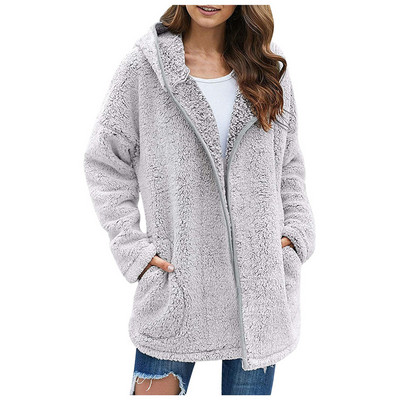Toamnă Iarnă Noi Femei Casual Culoare Solidă rever cu glugă cu mânecă lungă de pluș Pulovere largi elegant Cardigan Zilnic Oversize