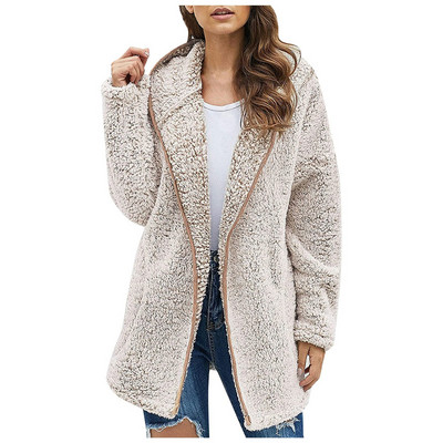 Toamnă Iarnă Noi Femei Casual Culoare Solidă rever cu glugă cu mânecă lungă de pluș Pulovere largi elegant Cardigan Zilnic Oversize