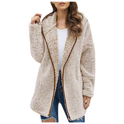 Toamnă Iarnă Noi Femei Casual Culoare Solidă rever cu glugă cu mânecă lungă de pluș Pulovere largi elegant Cardigan Zilnic Oversize