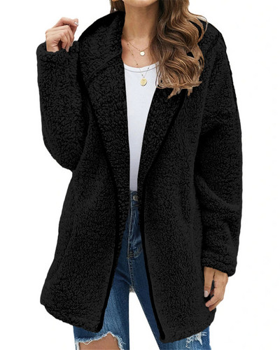 Toamnă Iarnă Noi Femei Casual Culoare Solidă rever cu glugă cu mânecă lungă de pluș Pulovere largi elegant Cardigan Zilnic Oversize