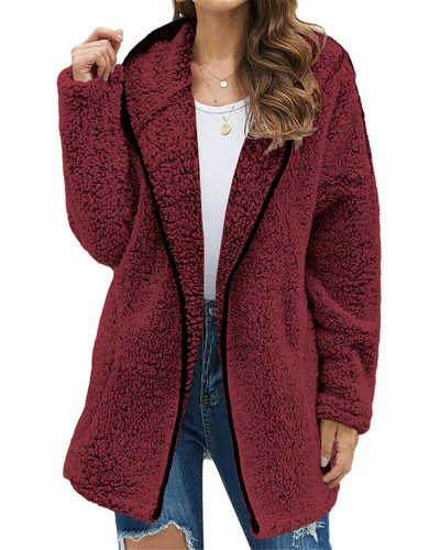 Toamnă Iarnă Noi Femei Casual Culoare Solidă rever cu glugă cu mânecă lungă de pluș Pulovere largi elegant Cardigan Zilnic Oversize