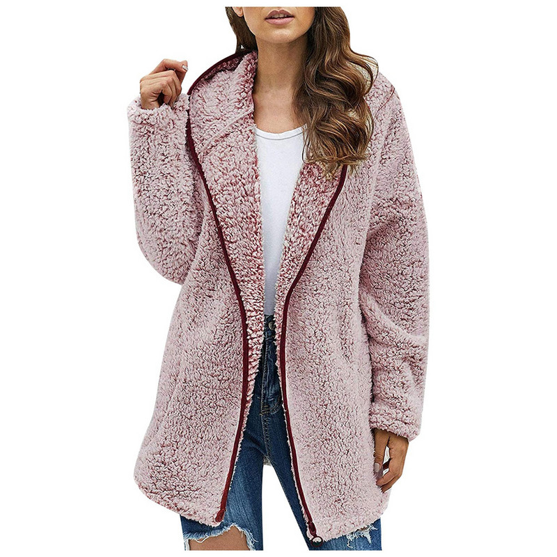 Toamnă Iarnă Noi Femei Casual Culoare Solidă rever cu glugă cu mânecă lungă de pluș Pulovere largi elegant Cardigan Zilnic Oversize