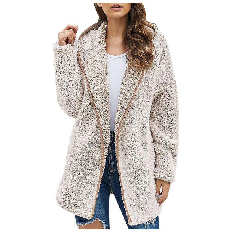 Toamnă Iarnă Noi Femei Casual Culoare Solidă rever cu glugă cu mânecă lungă de pluș Pulovere largi elegant Cardigan Zilnic Oversize