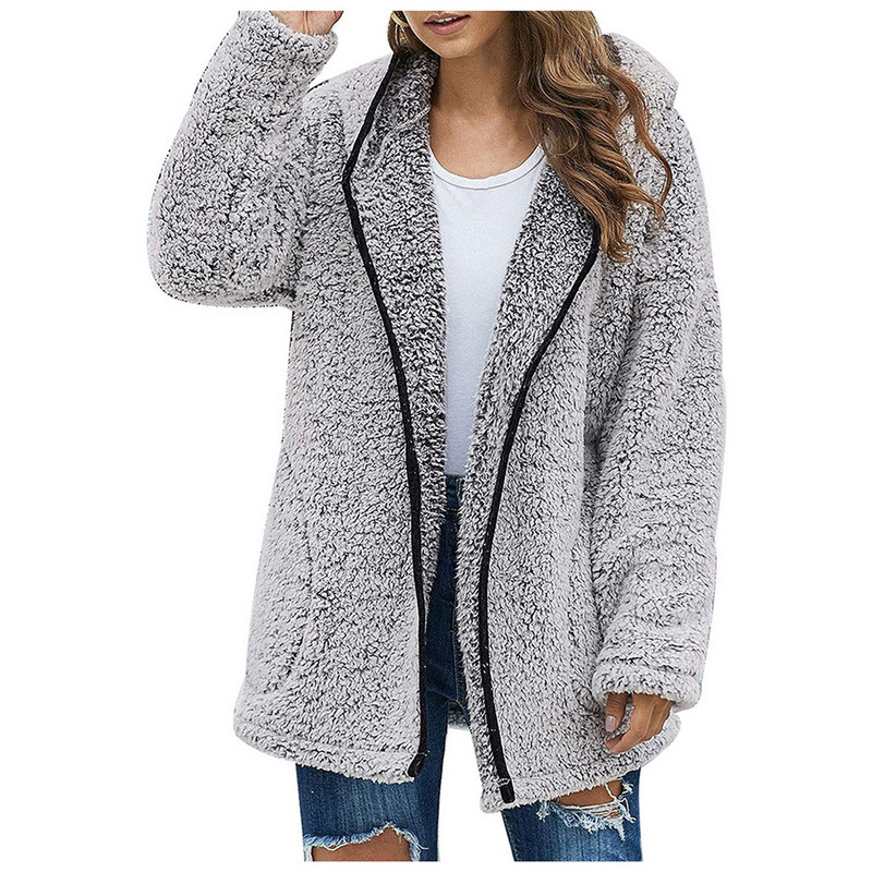 Toamnă Iarnă Noi Femei Casual Culoare Solidă rever cu glugă cu mânecă lungă de pluș Pulovere largi elegant Cardigan Zilnic Oversize