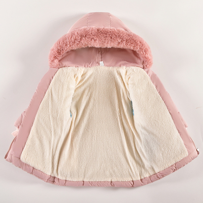Flori Toamnă Iarnă Jachetă pentru fete Guler de blană Păstrați căldura Micuță Prințesă Jachetă cu glugă Fermoar Îmbrăcăminte exterioară pentru bebeluși 2-4 ani Haine pentru copii