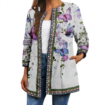 Palton pentru femei, haină frumoasă de toamnă, cu imprimeu de fluturi, jachetă de doamnă, caldă, vintage, cardigan, jachetă de primăvară, jachetă de iarnă pentru femei