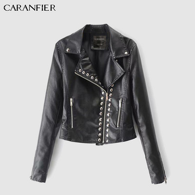 CARANFIER Jachetă de piele pentru femei, iarnă, toamnă, haină de doamnă, moale, din pânză artificială, nit, vintage, buzunar, motociclist, îmbrăcăminte exterioară pentru slăbit MĂRIME EU