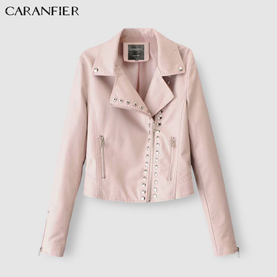 CARANFIER Jachetă de piele pentru femei, iarnă, toamnă, haină de doamnă, moale, din pânză artificială, nit, vintage, buzunar, motociclist, îmbrăcăminte exterioară pentru slăbit MĂRIME EU