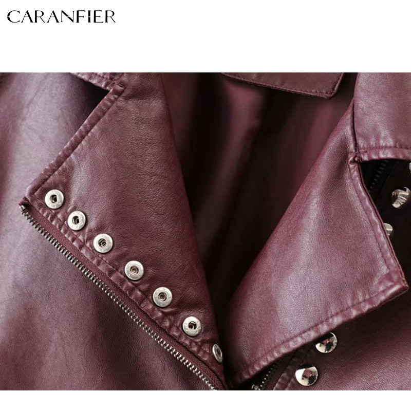 CARANFIER Jachetă de piele pentru femei, iarnă, toamnă, haină de doamnă, moale, din pânză artificială, nit, vintage, buzunar, motociclist, îmbrăcăminte exterioară pentru slăbit MĂRIME EU