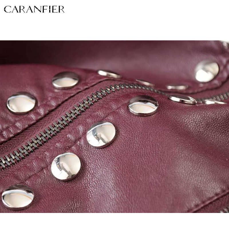 CARANFIER Jachetă de piele pentru femei, iarnă, toamnă, haină de doamnă, moale, din pânză artificială, nit, vintage, buzunar, motociclist, îmbrăcăminte exterioară pentru slăbit MĂRIME EU