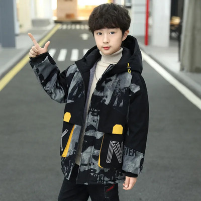 Moda băieți îngroșează paltoane calde pentru copii Parka de pluș de iarnă Îmbrăcăminte pentru copii pentru 7-14 ani Adolescent Jachete rezistente la vânt CH182