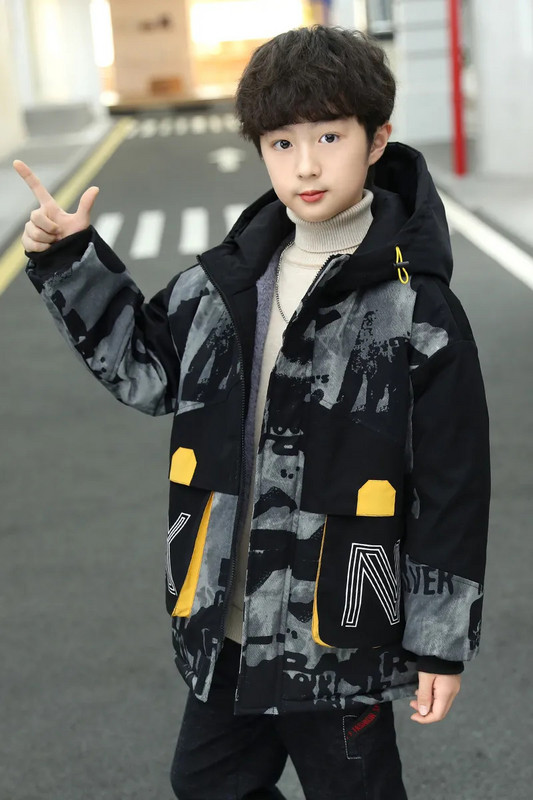 Moda băieți îngroșează paltoane calde pentru copii Parka de pluș de iarnă Îmbrăcăminte pentru copii pentru 7-14 ani Adolescent Jachete rezistente la vânt CH182