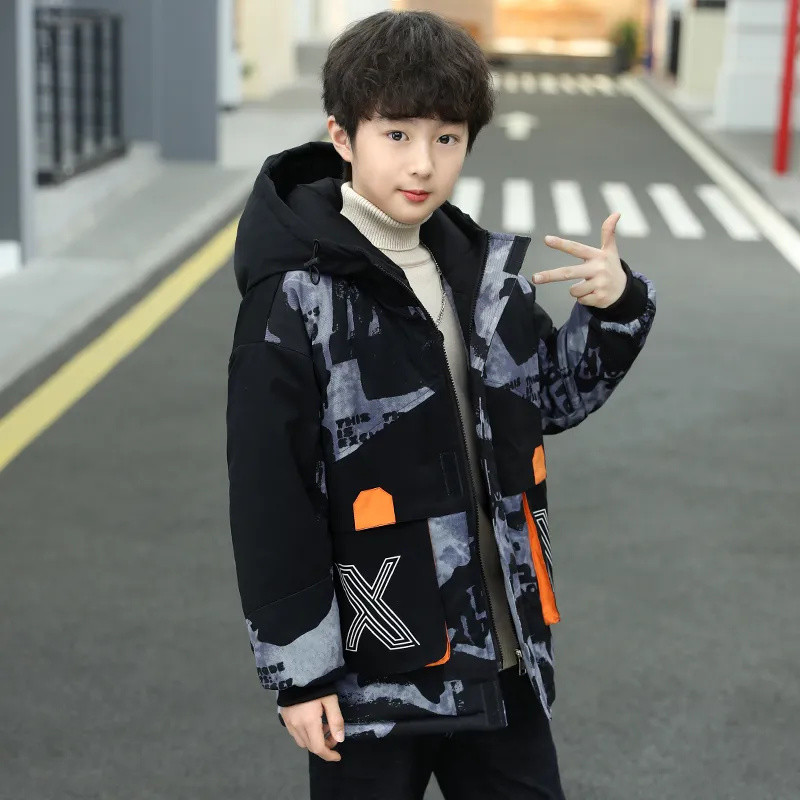 Moda băieți îngroșează paltoane calde pentru copii Parka de pluș de iarnă Îmbrăcăminte pentru copii pentru 7-14 ani Adolescent Jachete rezistente la vânt CH182