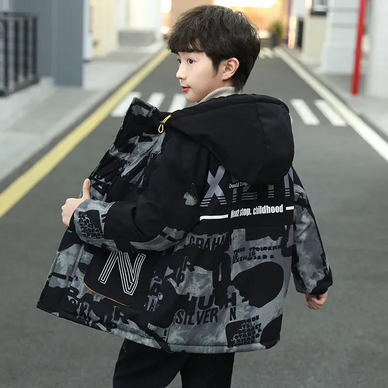 Moda băieți îngroșează paltoane calde pentru copii Parka de pluș de iarnă Îmbrăcăminte pentru copii pentru 7-14 ani Adolescent Jachete rezistente la vânt CH182